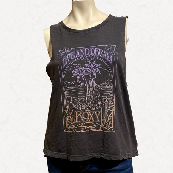 Roxy Live & Dream Graphic Muscle Tank High Low Hem Size M - Picture 2 of 7